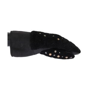 Dolce & Gabbana Mens Black Leather Shearling Studded Gloves - Multicolour - Size Medium