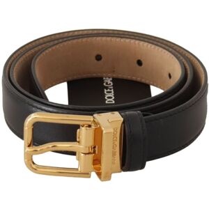 Dolce & Gabbana Womens Black Calf Leather Gold Metal Logo Waist Buckle Belt - Size 75 Cm