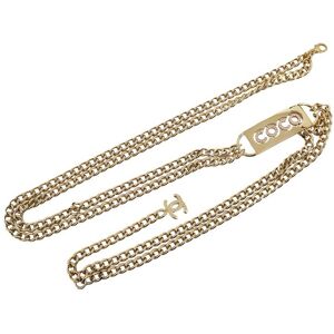 Chanel Pre-Owned Womens Vintage Rhinestone Coco Name Plate Chain-Link Belt Gold Metal (Archived) - Size 90 Cm