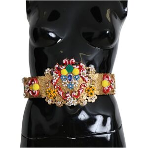 Dolce & Gabbana Womens Multicolor Embellished Floral Crystal Wide Waist Belt - Gold Nylon - Size 90 Cm