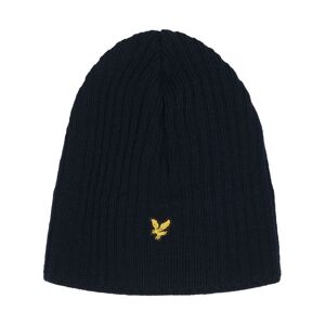 Lyle & Scott Mens Knitted Ribbed Beanie In Navy Wool - One Size
