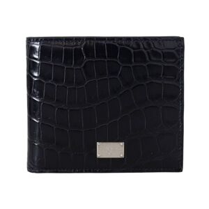 Dolce & Gabbana Black Bifold Card Holder Mens Exotic Leather Wallet - One Size