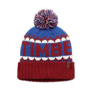 Timberland Knit In Cuffed Beanie Pom Womens Hat Red Winter A1eh2 M49 A8 Textile - One Size