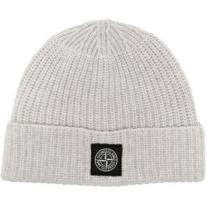 Stone Island Mens Compass Motif Ribbed-Knit Beanie In Light Grey Cotton - One Size