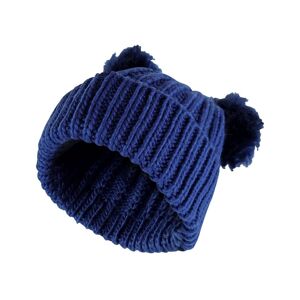 Sock Snob Womens Ladies Double Faux Fur Pom Pom Pull On Fashionable Knitted Beanie Hat - Blue - One Size