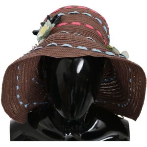 Dolce & Gabbana Womens Brown Wide Brim Floral Floppy Women Capello Hat - Multicolour Viscose - Size Small