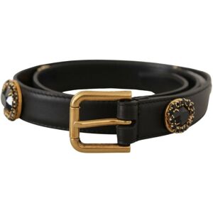 Dolce & Gabbana Womens Black Leather Embellished Crystal Logo Belt - Size 85 Cm