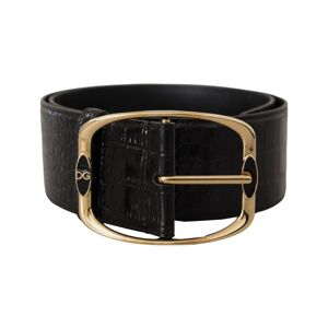 Dolce & Gabbana Womens Black Crocodile Print Gold Metal Dg Logo Buckle Belt Leather - Size 75 Cm