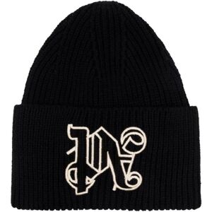 Palm Angels Mens Embroidered Monogram Beanie In Black Cotton - One Size