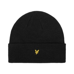 Lyle & Scott Mens Turn Up Knitted Beanie Hat - Black Cotton - One Size