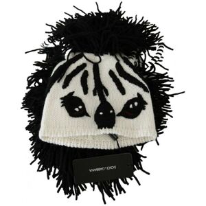 Dolce & Gabbana Womens Black White Knitted Cashmere Animal Design Hat - One Size