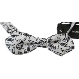 Dolce & Gabbana Mens Instruments Print Silk Adjustable Bow Tie - White - One Size