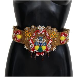 Dolce & Gabbana Womens Embellished Floral Crystal Wide Waist Carretto Belt - Gold Nylon - Size 90 Cm