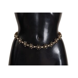 Dolce & Gabbana Womens Black Daisy Crystal Dauphine Texture Belt Leather - Size 75 Cm