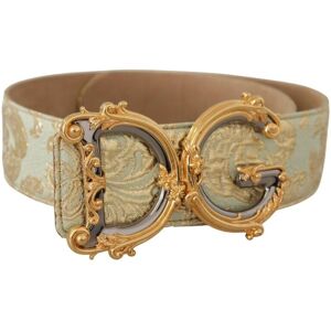 Dolce & Gabbana Womens Green Wide Brocade Jacquard Dg Logo Gold Buckle Belt Leather - Size 75 Cm