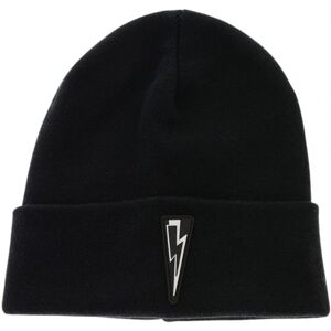 Neil Barrett Mens Bolt Logo Beanie Black Hat Cotton - One Size