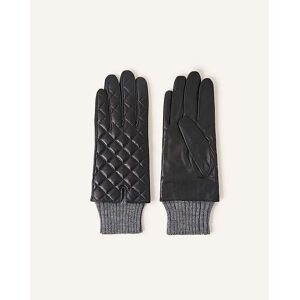 Accessorize Quilted Leather Gloves Black M/L female