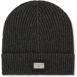 Dolce & Gabbana , Grey Logo-Patch Knitted Beanie Hat ,Gray male, Sizes: ONE SIZE