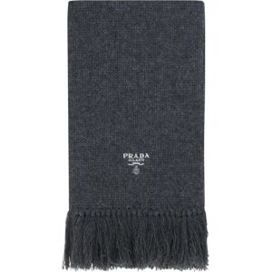 Prada , Cashmere Logo Scarf with Fringe Finish ,Gray unisex, Sizes: ONE SIZE