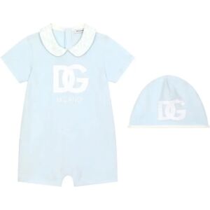 Dolce & Gabbana , Kids Light Blue Romper and Beanie Set ,Blue female, Sizes: 6 M, 3 M