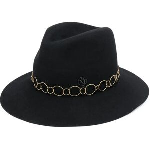 Maison Michel , Elegant Black Wool Fedora Hat with Gold Chain ,Black female, Sizes: S