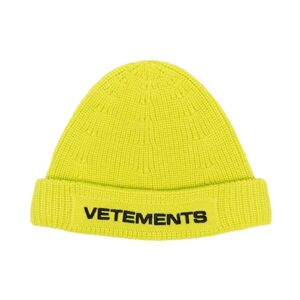 Vetements , Yellow Wool Ribbed Knit Hat ,Yellow male, Sizes: M