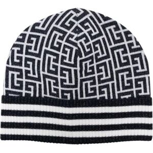 Balmain , Monogram Wool Beanie ,Black female, Sizes: ONE SIZE