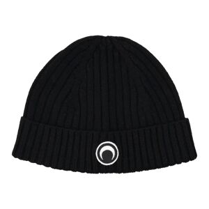 Marine Serre , Black Ribbed Beanie with Small Moon Logo ,Black male, Sizes: ONE SIZE