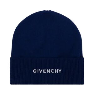 Givenchy , Blue Wool Ribbed Trims Logo Hat ,Blue female, Sizes: ONE SIZE