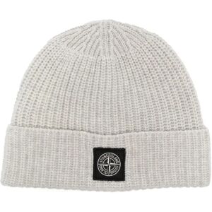 Stone Island , Compass Ribbed-Knit Beanie in Light Grey ,Gray male, Sizes: ONE SIZE