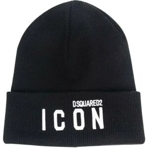 Dsquared2 , Black Icon Ribbed Beanie ,Black male, Sizes: ONE SIZE