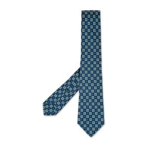 Kiton , Blue and Green Silk Tie with Geometric Micro Pattern ,Multicolor male, Sizes: ONE SIZE