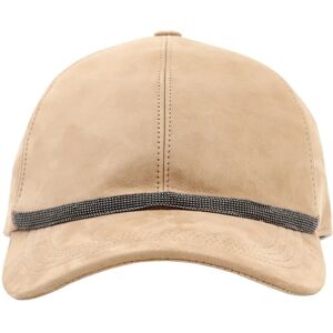 Brunello Cucinelli , Beige Suede Hats with Monili Trim ,Beige female, Sizes: S