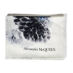 Alexander McQueen , Frayed Cashmere Scarf Ivory Flower Print ,Beige female, Sizes: ONE SIZE
