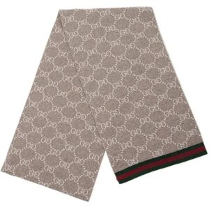 Gucci , Unisex Beige/White Logo Wool Scarf ,Beige unisex, Sizes: ONE SIZE