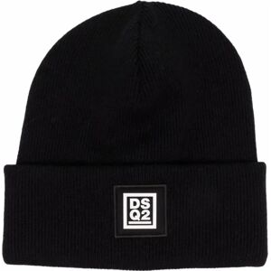 Dsquared2 , Logo Patch Knitted Beanie ,Black unisex, Sizes: ONE SIZE