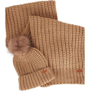 Barbour , Ribbed Pom Pom Beanie and Scarf Set ,Brown female, Sizes: ONE SIZE