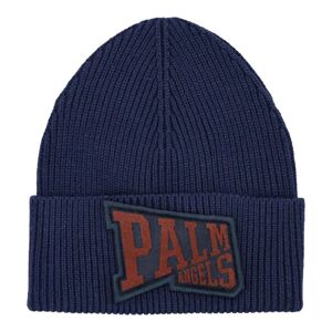 Palm Angels , Navy Ribbed Beanie with Logo Embroidery ,Blue male, Sizes: ONE SIZE