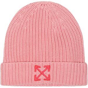 Off White , Pink Ribbed Beanie Hat with Fuchsia Arrows ,Pink unisex, Sizes: S