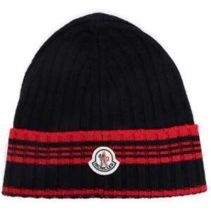 Moncler , Intarsia-Knit Logo Beanie in Virgin Wool ,Black male, Sizes: ONE SIZE