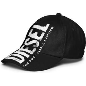 Diesel , Gabardine baseball cap with watercolor effect logo ,Black unisex, Sizes: L