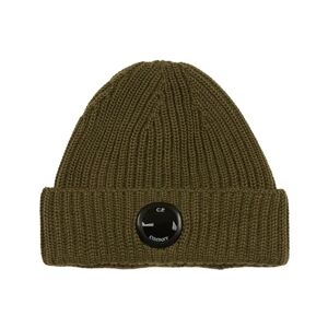 C.p. Company , Ribbed Wool Beanie with Logo ,Green unisex, Sizes: ONE SIZE