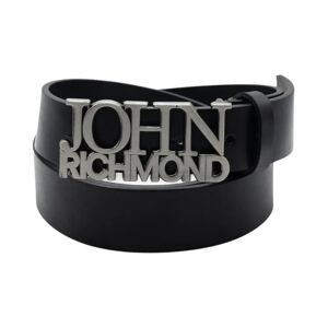 John Richmond , Black Leather Belt Smooth Texture ,Black male, Sizes: 110 CM, 115 CM, 100 CM