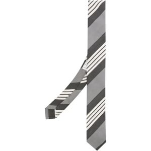 Thom Browne , Grey 4-Bar Stripe Silk Tie ,Gray male, Sizes: ONE SIZE