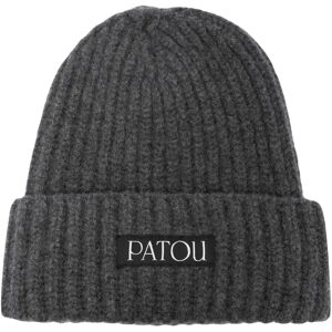 Patou , Grey Ribbed Knit Beanie with Logo Patch ,Gray female, Sizes: ONE SIZE