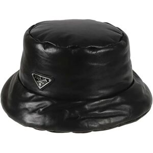 Prada , Black Leather Padded Logo Hat ,Black female, Sizes: S