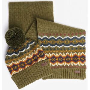 Barbour Mens Fairisle Beanie &amp; Scarf Gift Set  - Olive - One Size - male