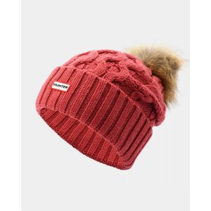 Hunter Unisex Cable Knit Beanie With Pom  - Vital Burgundy - One Size - female