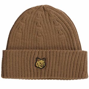 Maison Kitsune Ribbed Logo Wool Beanie - Golden Brown - 6111KT-P236 LO - GOLDEN - male - Size: One Size