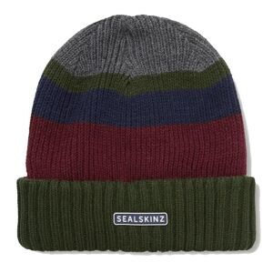 Sealskinz Cromer Waterproof Cold Weather Roll Cuff Striped Beanie - Olive Green / Grey / Blue / Red / 2XLarge